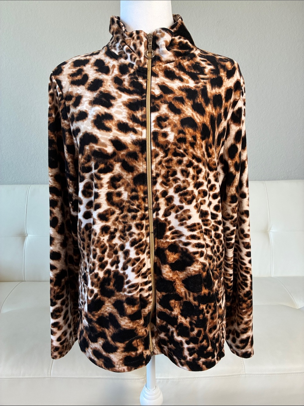 Onque Casual Leopard Print Zip-Up Jacket - Brown